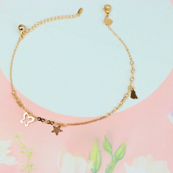 "Rose Gold Anklet with Star, Butterfly & Bell Charms, XPAL1051 - Picture 3 of 14